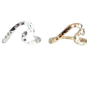 Wave Ring Hammered Metal Beach Jewelry Gold Silver